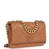 Chanel 19 Wallet On Chain WOC Brown Shiny Lambskin Mixed Metal Hardware
