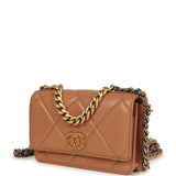 Chanel 19 Wallet On Chain WOC Brown Shiny Lambskin Mixed Metal Hardware