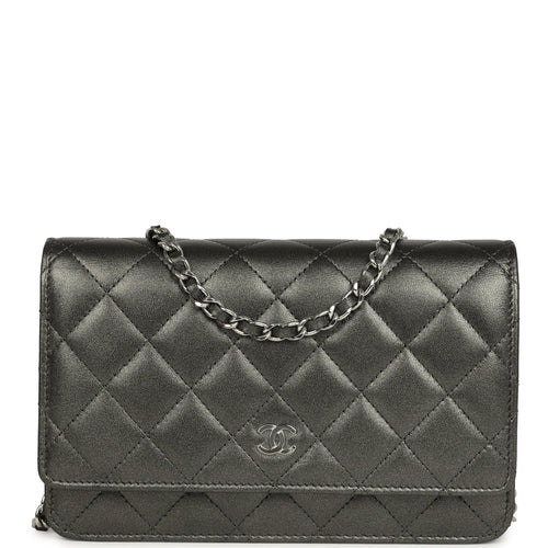 Chanel Wallet On Chain WOC Metallic Grey Lambskin Silver Hardware