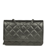 Chanel Wallet On Chain WOC Metallic Grey Lambskin Silver Hardware