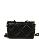 Chanel 19 Wallet On Chain WOC Black Shiny Lambskin Mixed Metal Hardware