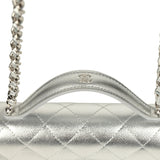 Chanel Top Handle Wallet On Chain WOC Metallic Silver Shiny Caviar Silver Hardware