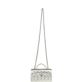 Chanel Top Handle Wallet On Chain WOC Metallic Silver Shiny Caviar Silver Hardware