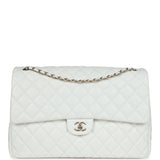 Chanel XXL Classic Single Flap Bag White Shiny Caviar Light Gold Hardware