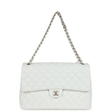 Chanel XXL Classic Single Flap Bag White Shiny Caviar Light Gold Hardware