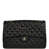 Chanel XXL Classic Single Flap Bag Black Shiny Caviar Light Gold Hardware