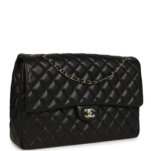 Chanel XXL Classic Single Flap Bag Black Shiny Caviar Light Gold Hardware