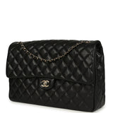 Chanel XXL Classic Single Flap Bag Black Shiny Caviar Light Gold Hardware