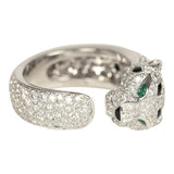 Cartier Panthere De Cartier Medium Half-Pave Ring Onyx & Diamonds 18K White Gold Hardware