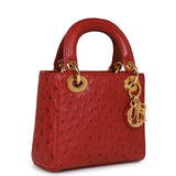 Pre-owned Christian Dior Mini Lady Bag Burgundy Ostrich Gold Hardware