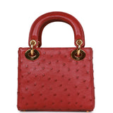 Pre-owned Christian Dior Mini Lady Bag Burgundy Ostrich Gold Hardware
