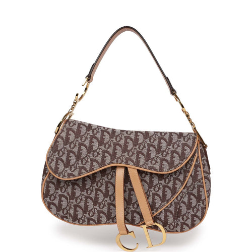 Pre-owned Christian Dior Double Saddle Bag Brown Diorissimo Canvas Gold Hardware
