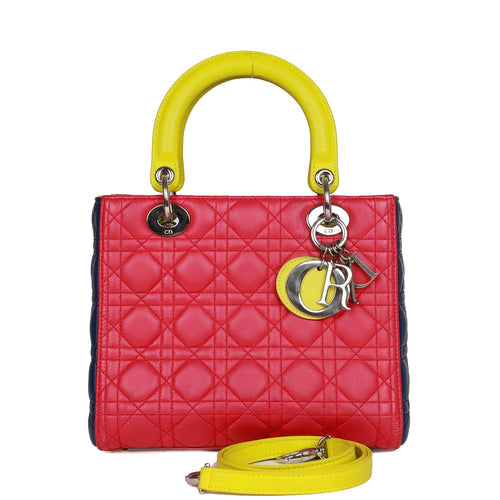 Pre-owned Christian Dior Medium Lady Dior Tricolor Cannage Lambskin Silver Hardware