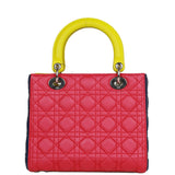Pre-owned Christian Dior Medium Lady Dior Tricolor Cannage Lambskin Silver Hardware
