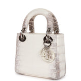 Christian Dior Small Lady Dior Tote White Himalaya Crocodile Silver Hardware