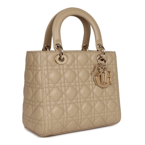 Christian Dior Lady Dior Medium Bag Corda Beige Cannage Lambskin Gold Hardware