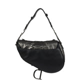 Vintage Christian Dior Saddle Bag Gunmetal Python and Black Leather Silver Hardware