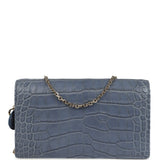 Christian Dior Convertible Clutch Bag Blue Alligator Light Gold Hardware