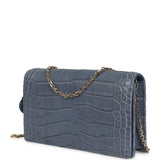 Christian Dior Convertible Clutch Bag Blue Alligator Light Gold Hardware