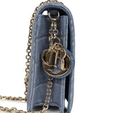 Christian Dior Convertible Clutch Bag Blue Alligator Light Gold Hardware