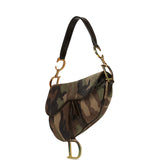 Vintage Christian Dior Camouflage Saddle Bag Green and Brown Suede Gold Hardware