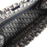 Pre-owned Christian Dior "Oblique" Medium Book Tote Ecru and Navy Blue Embroidered Canvas