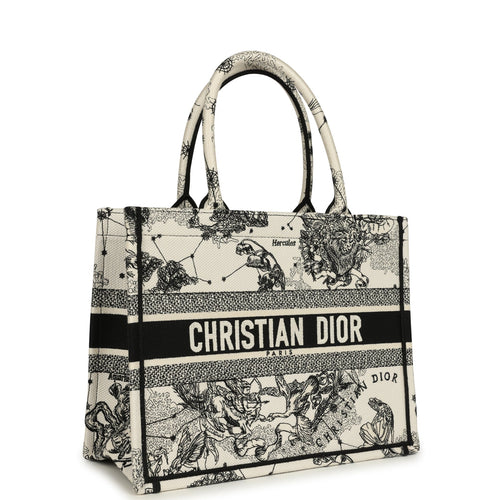 Christian Dior "Zodiac" Medium Book Tote White and Black Embroidered Canvas