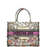 Christian Dior "4 Saisons Eté Soleil" Medium Book Tote White and Purple Multicolor Embroidered Canvas