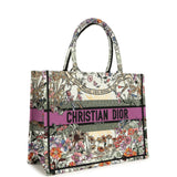 Christian Dior "4 Saisons Eté Soleil" Medium Book Tote White and Purple Multicolor Embroidered Canvas