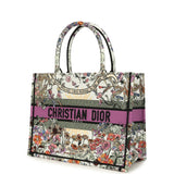 Christian Dior "4 Saisons Eté Soleil" Medium Book Tote White and Purple Multicolor Embroidered Canvas