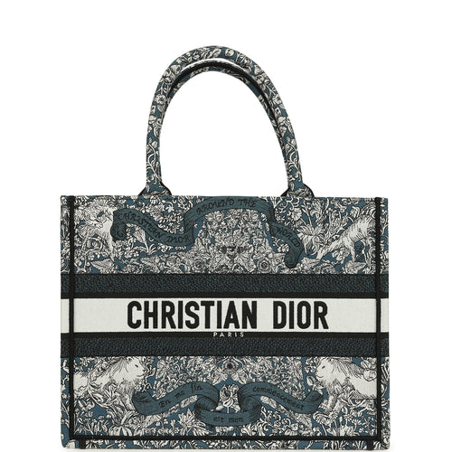 Christian Dior "All Around The World" Medium Book Tote Grey and Teal Multicolor Embroidered Canvas
