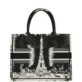 Christian Dior "Paris" Medium Book Tote Black and White Embroidered Canvas