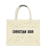 Pre-owned Christian Dior "3D Macrame D-Lace Butterfly" Medium Book Tote Ivory and Black Embroidered Canvas