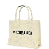Pre-owned Christian Dior "3D Macrame D-Lace Butterfly" Medium Book Tote Ivory and Black Embroidered Canvas