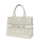 Christian Dior "All Around The World" Medium Book Tote White and Metallic Gold Embroidered Canvas