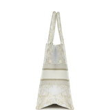 Christian Dior "All Around The World" Medium Book Tote White and Metallic Gold Embroidered Canvas