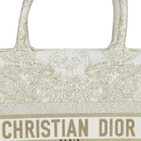 Christian Dior "All Around The World" Medium Book Tote White and Metallic Gold Embroidered Canvas