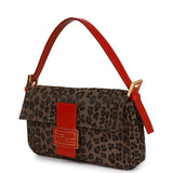 Vintage Fendi Leopard Baguette Bag Red Leather Gold Hardware