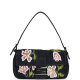 Vintage Fendi Baguette Bag Embroidered Denim Silver Hardware
