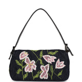 Vintage Fendi Baguette Bag Embroidered Denim Silver Hardware