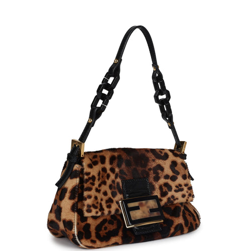 Vintage Fendi Leopard Mini Mama Bag Brown and Black Ponyhair Gold Hardware