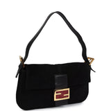 Vintage Fendi Baguette Bag Black Suede Gold Hardware