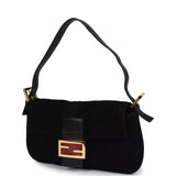 Vintage Fendi Baguette Bag Black Suede Gold Hardware