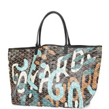 Goyard Limited Edition Black Goyardine Canvas Blue Lettres Camouflage Saint Louis GM Tote Bag Palladium Hardware