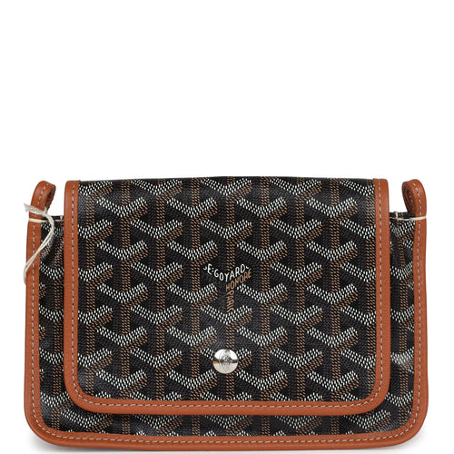Goyard Plumet Pocket Wallet Black and Brown Goyardine Palladium Hardware