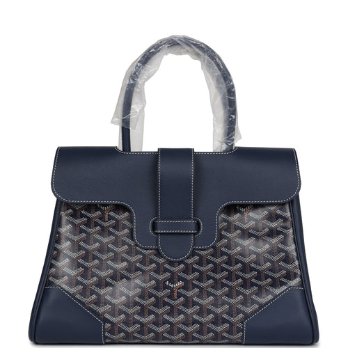 Goyard Saigon Tote Navy Blue Goyardine Canvas Palladium Hardware