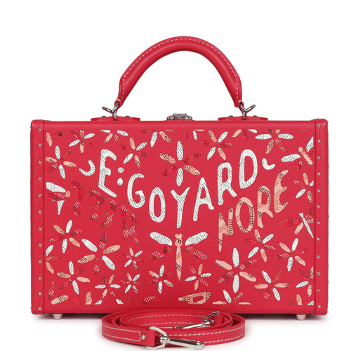 Goyard Goyardine Canvas Fuchsia Grand Hotel Marquetry Trunk PM Bag Palladium Hardware