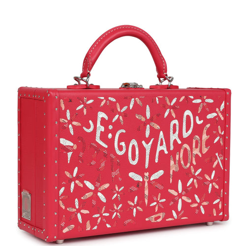 Goyard Goyardine Canvas Fuchsia Grand Hotel Marquetry Trunk PM Bag Palladium Hardware