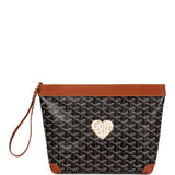 Goyard Cuir Goyardine Canvas Black and Tan Conti Pouch Palladium Hardware