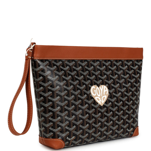 Goyard Cuir Goyardine Canvas Black and Tan Conti Pouch Palladium Hardware